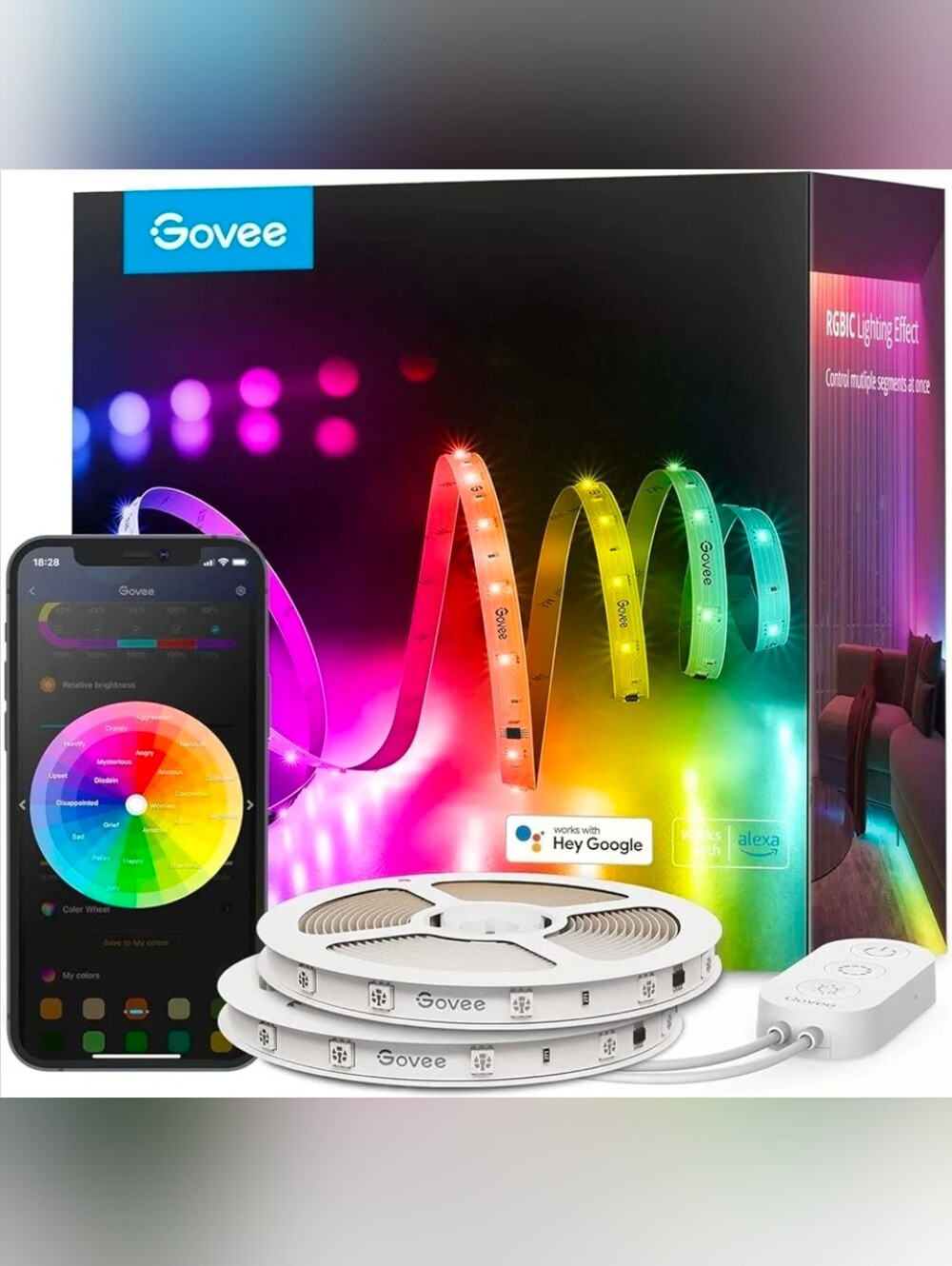 NEW Govee 100ft RGBIC Smart LED Strip Lights Wi-Fi Alexa Google App (2x50ft)